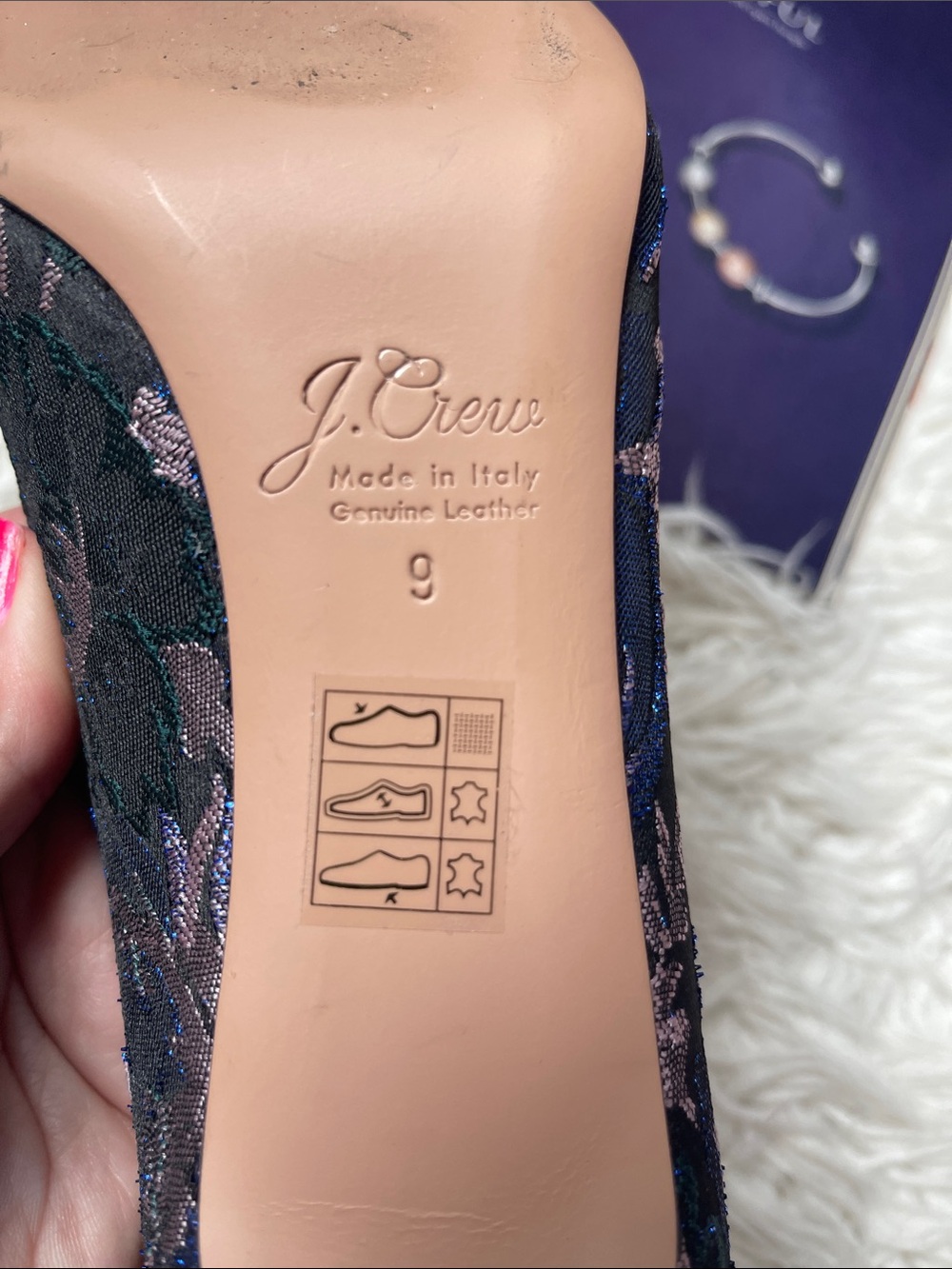 J. Crew Colette Jacquard Embellished Pumps Navy Floral Jacquard Pointed-T - Picture 10 of 12
